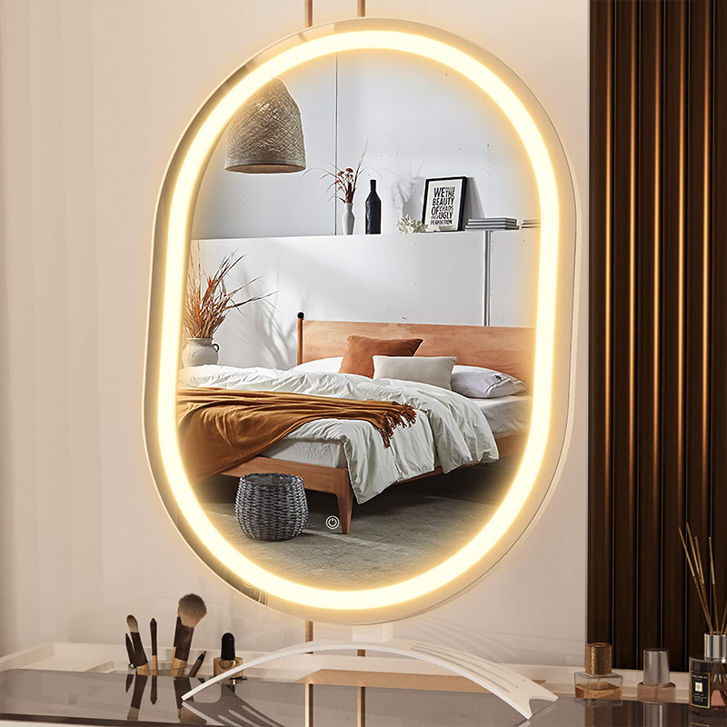 Angle adjustable LED makeup mirror oval mirror