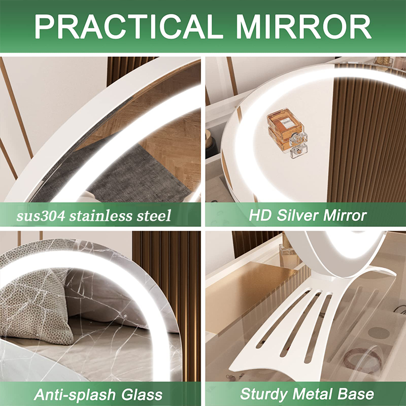 Angle adjustable LED makeup mirror oval mirror