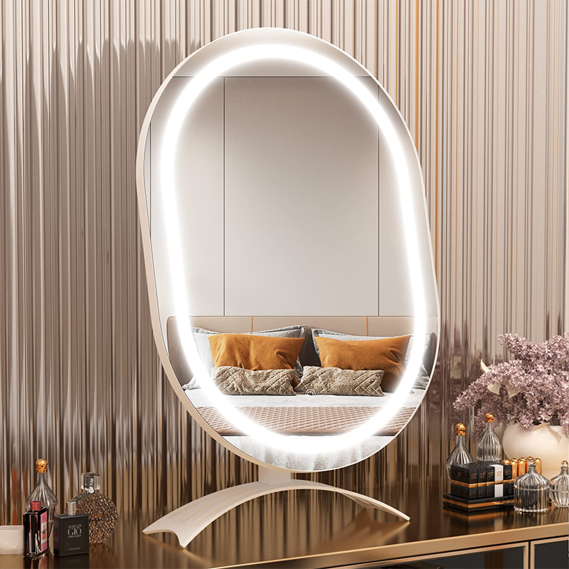 Angle adjustable LED makeup mirror oval mirror