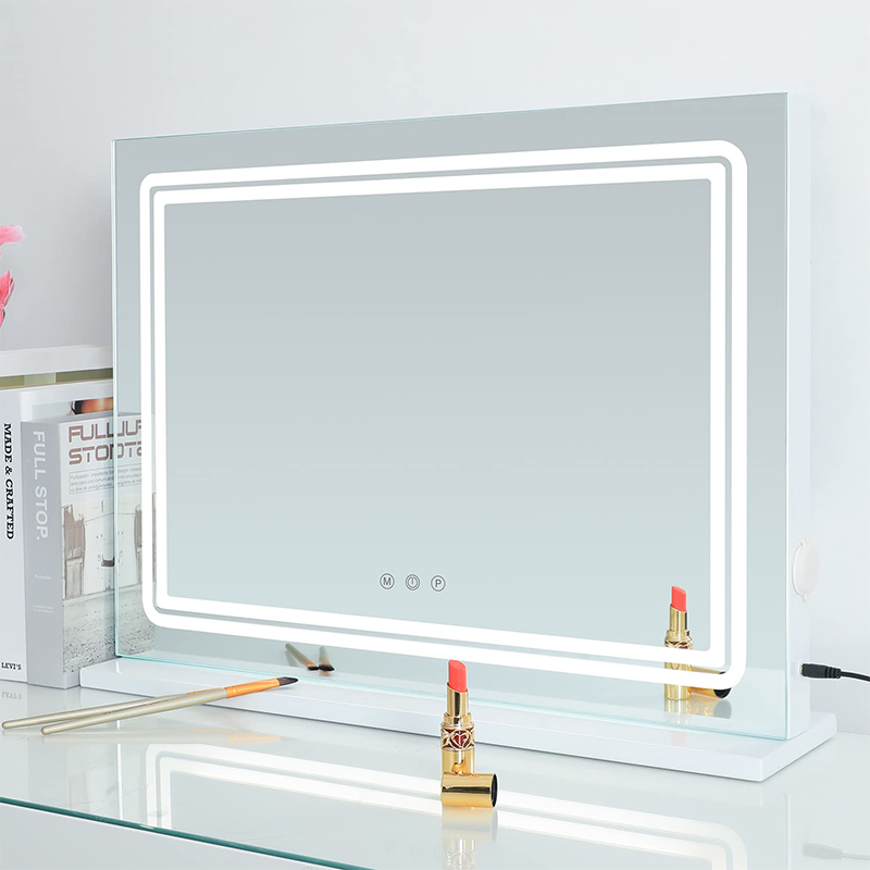 Desktop or wall-mounted makeup mirror with light