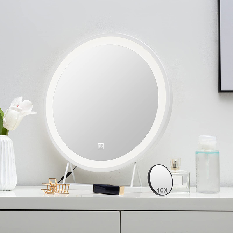 Round with 10x magnifying mirror led makeup mirror