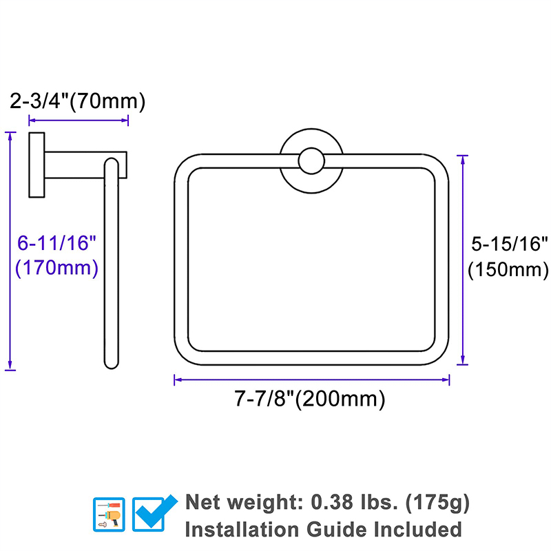 Square towel ring brushed gold