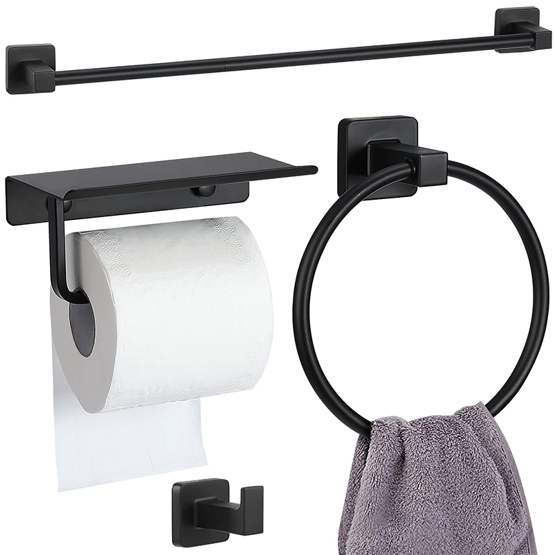 4 Piece Black Matte Bathroom Shelf Set