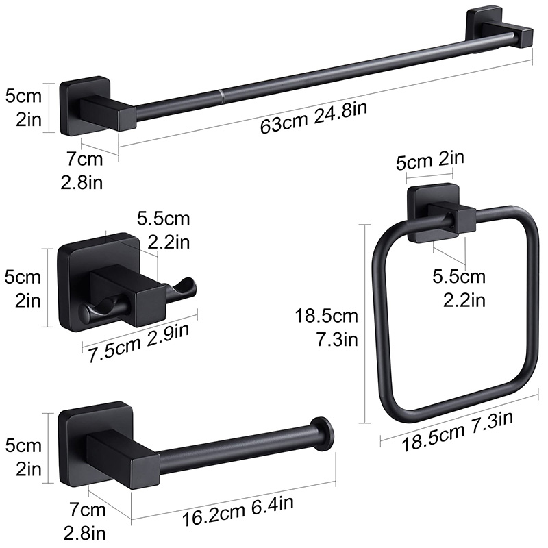 Matte black bathroom accessories adjustable towel bar