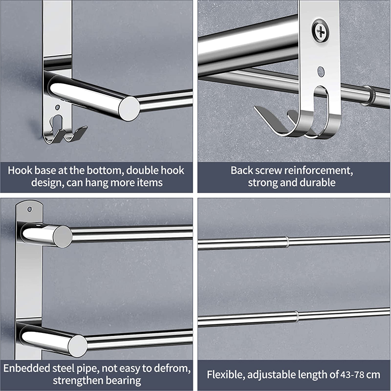 Adjustable 2-tier towel bar wall-mounted