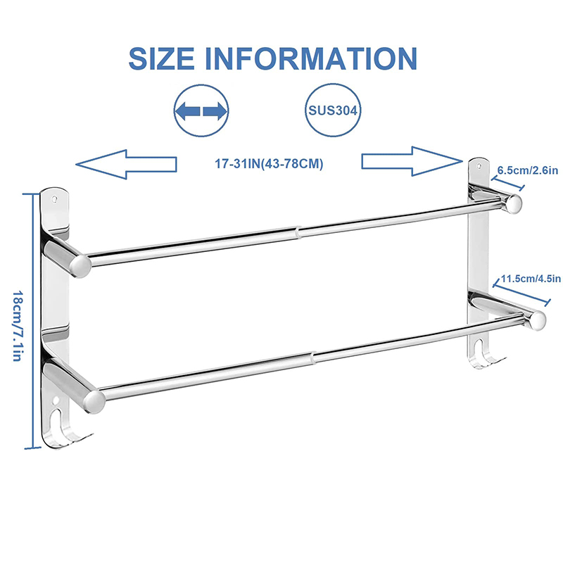 Adjustable 2-tier towel bar wall-mounted