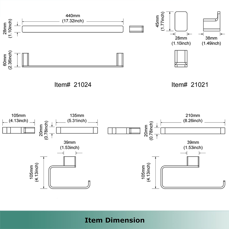 Wall mounted 17 inch towel bar kit