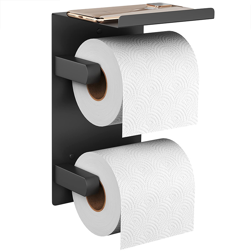 Double roll toilet paper holder with shelf