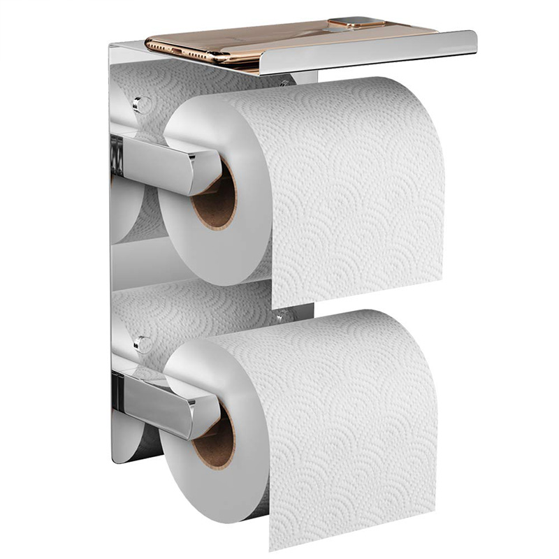 Double roll toilet paper holder with shelf