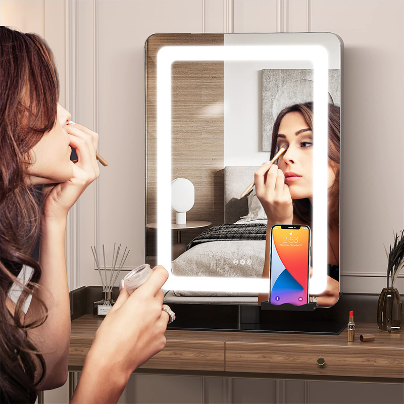 Smart touch control makeup mirror with light