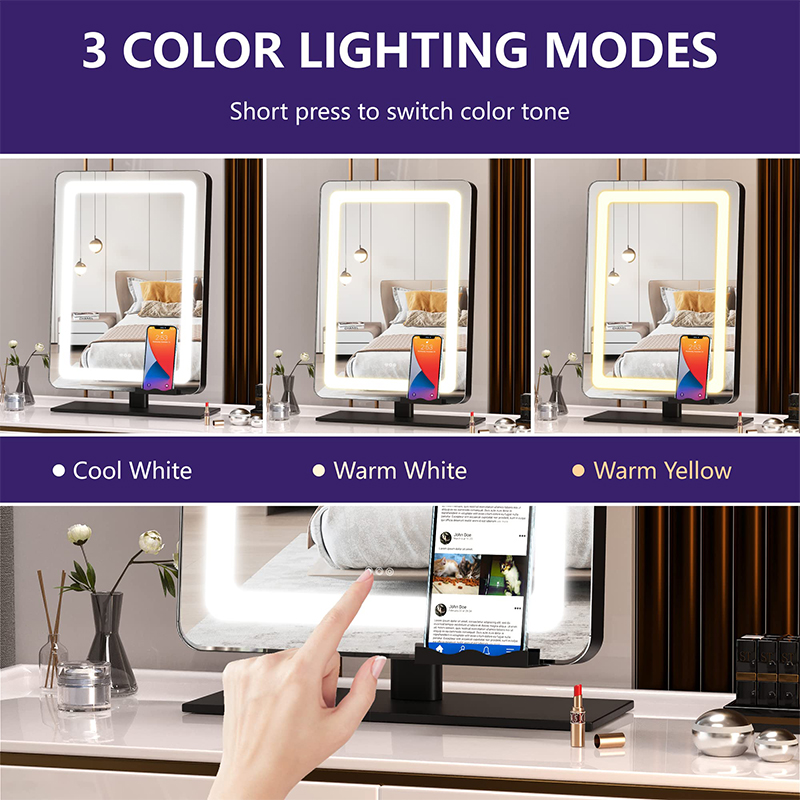 Smart touch control makeup mirror with light