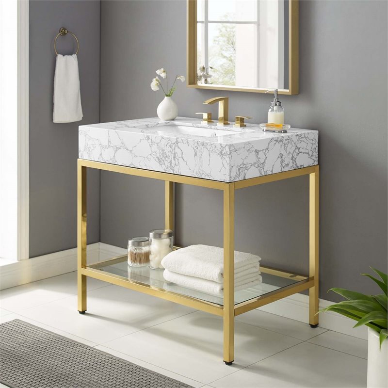 36 inch gold colored stainless steel bathroom cabinet