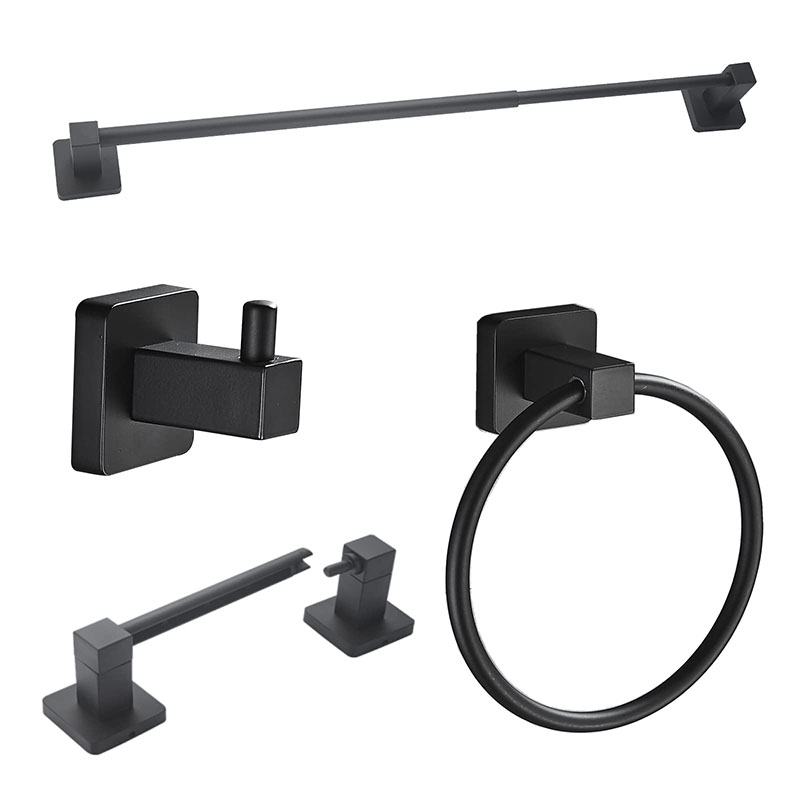 Black Matte Bathroom Hardware Set Wall Mounted