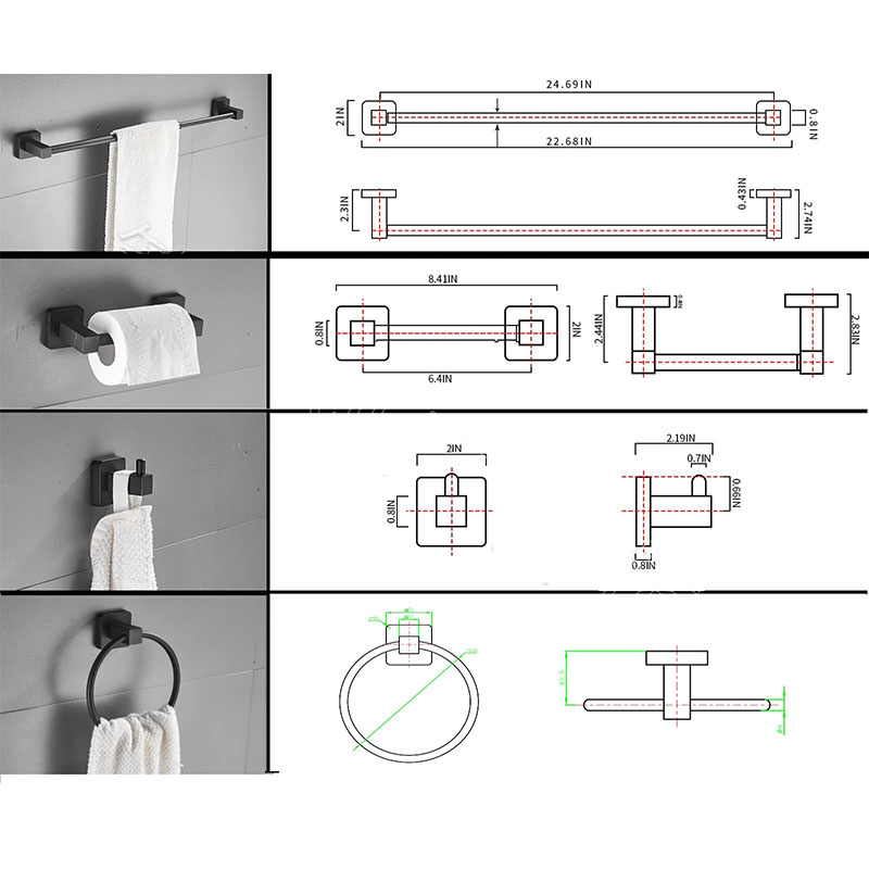 Black Matte Bathroom Hardware Set Wall Mounted