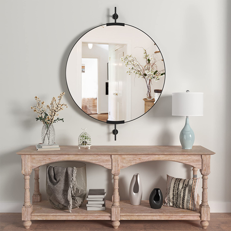 32 inch black round tilt mirror