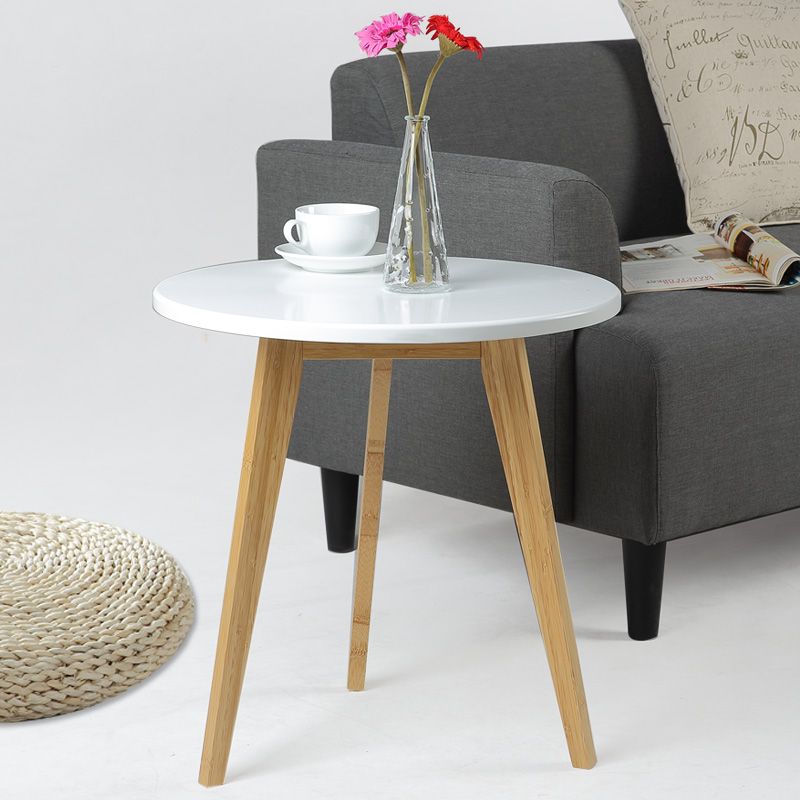 White Solid Wood Round Modern Coffee Side Table