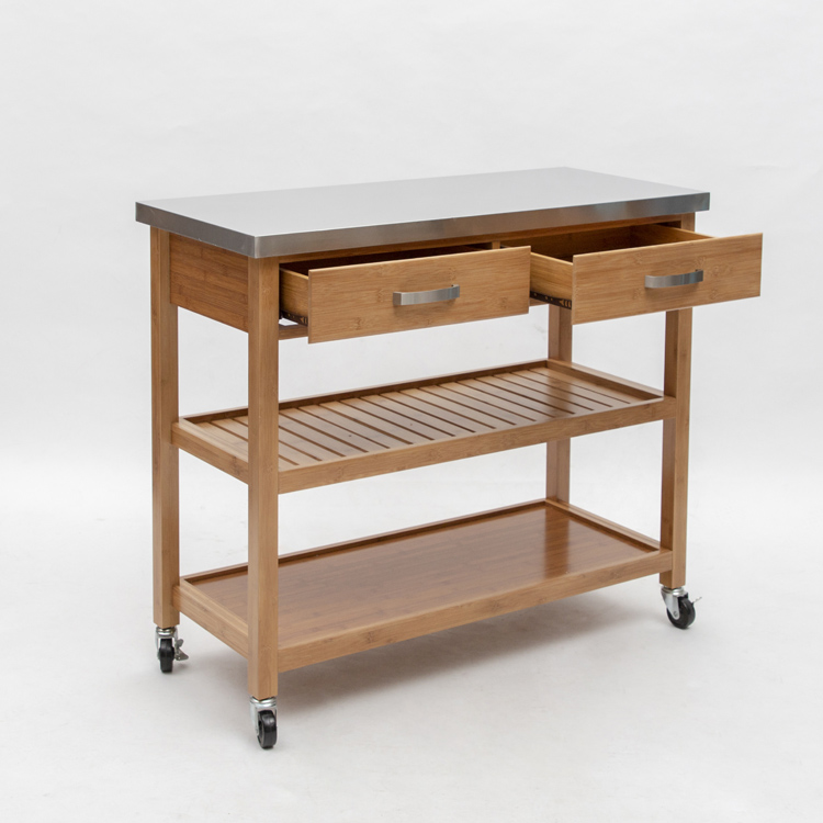 Bamboo Kitchen Cart with Stainless Steel Top