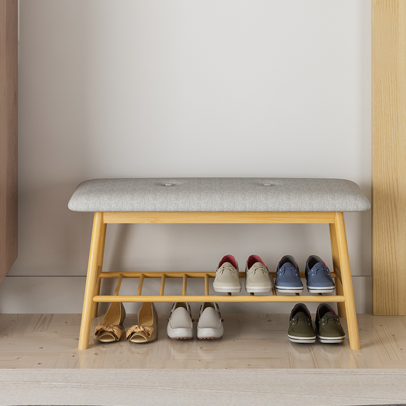 Bamboo Shoe Rack Bench with Cushion for Living Room