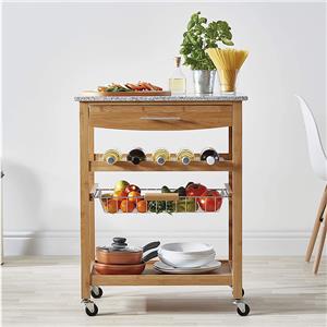 Bamboo Kitchen Cart with Granite Top with Drawers