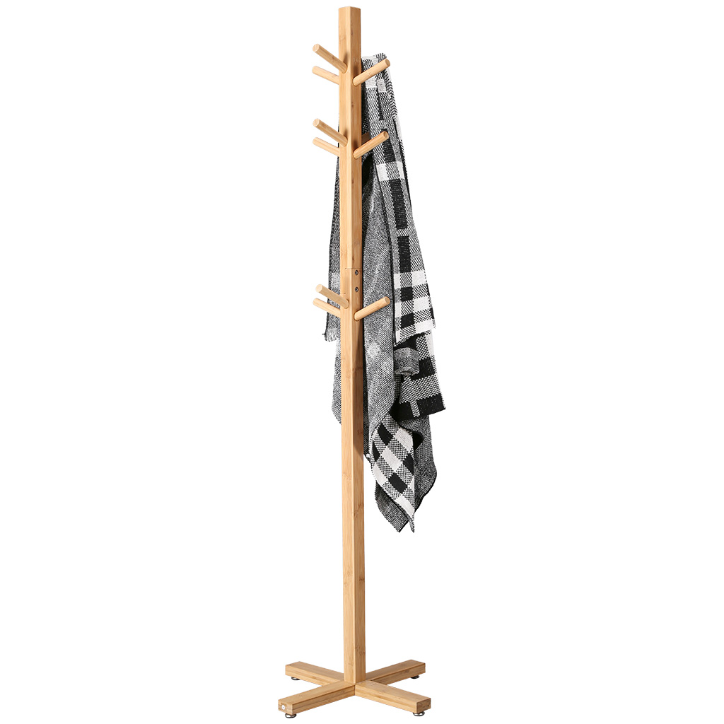 Entryway Hall Tree Bamboo Coat Rack Stand with 12 Hooks