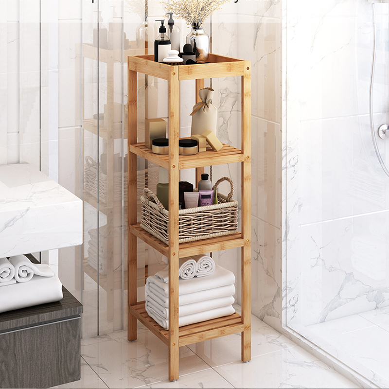 4 Tier Bamboo Bathroom Shelf With Tray Top