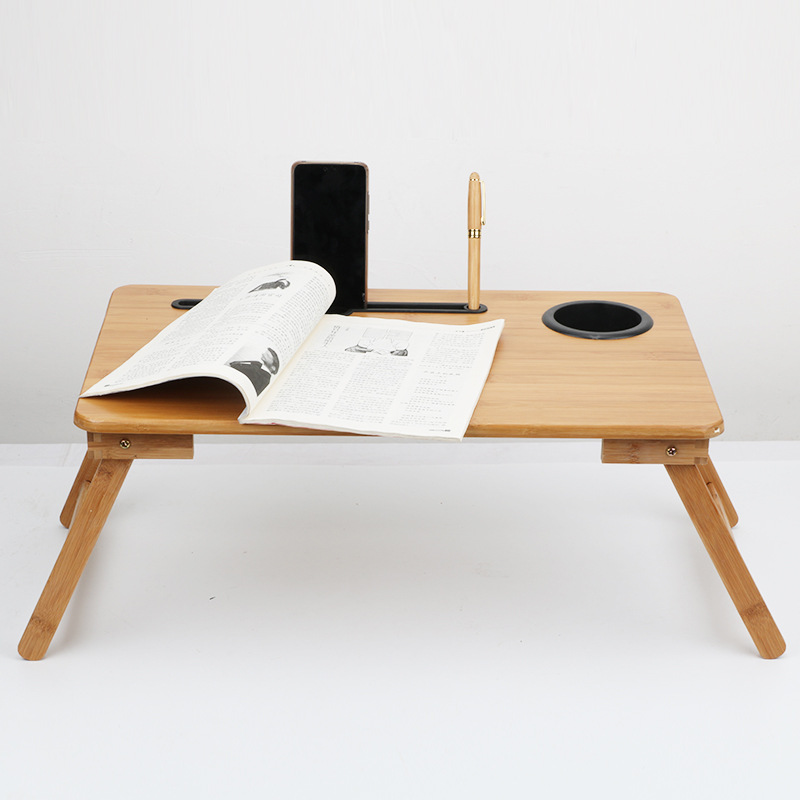 Bamboo Laptop Table with Cup Holder and Phone Holder