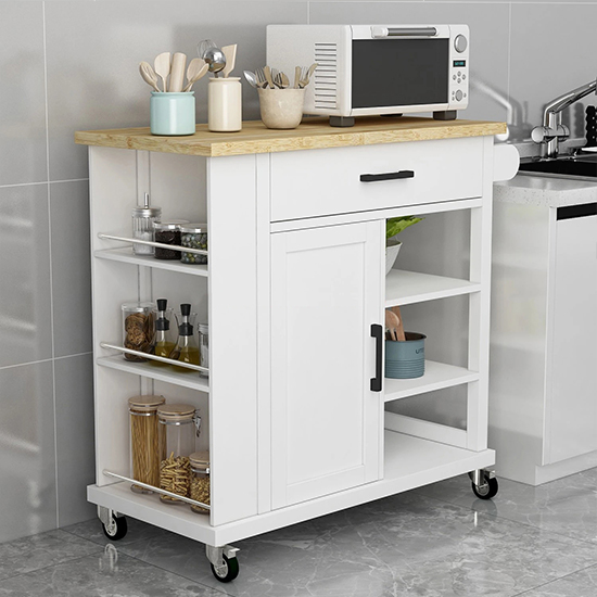 Kitchen Cart /Trolley, Storage Cabinet with Counter Bamboo Top