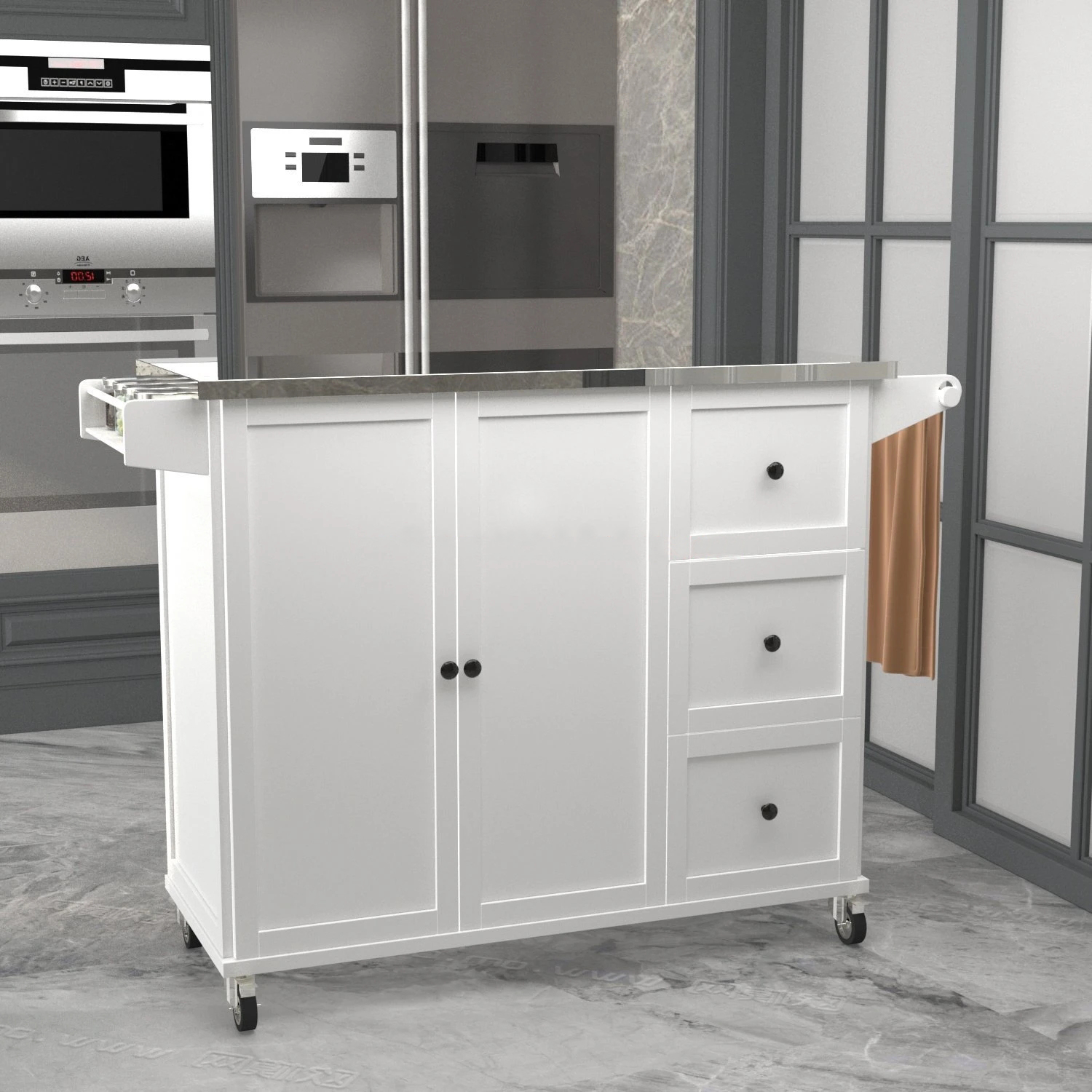 Supply Bamboo Kitchen Island with Storage and Drawers Wholesale