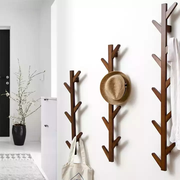 Bamboo Creative Tree Branch Design Coat Rack Wall Mounted Hat Hanger