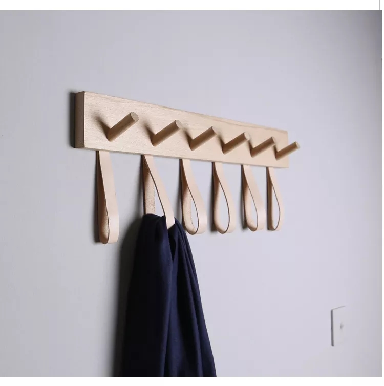 Supply Multi- Functional Solid Wood Coat Rack With Leather Hanging 