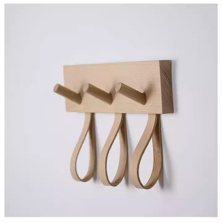 Multi- Functional Solid Wood Coat Rack with Leather Hanging Hooks