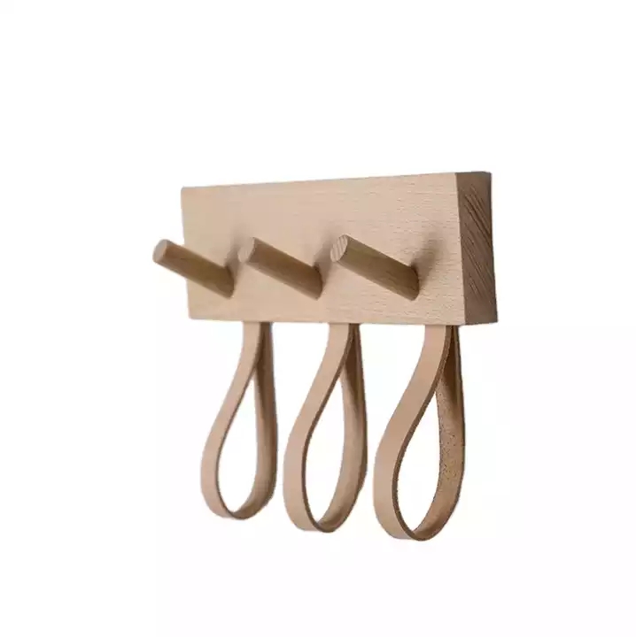 Supply Multi Functional Solid Wood Coat Rack with Leather Hanging