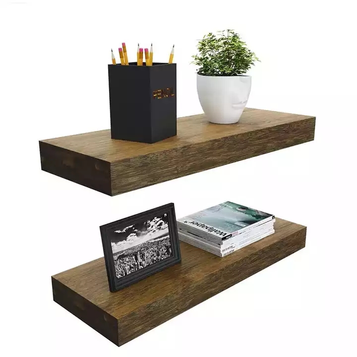 Eco-friendly Bamboo Rustic Floating Shelves Wall Mounted for Kitchen, Bathroom, and Bedroom, Decorative Storage Shelf