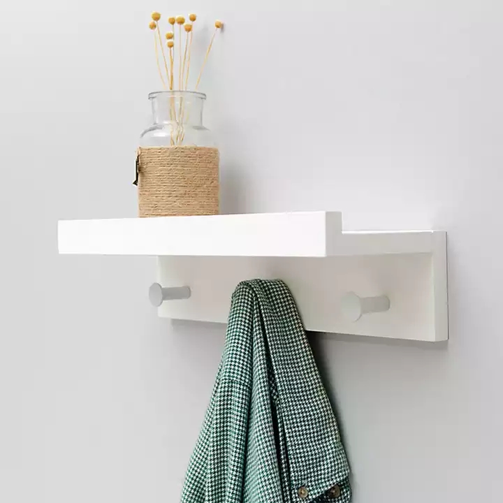 Sunbowind Modern Decorative Floating Shelf Wall Mounted with Hooks for Key and Coat