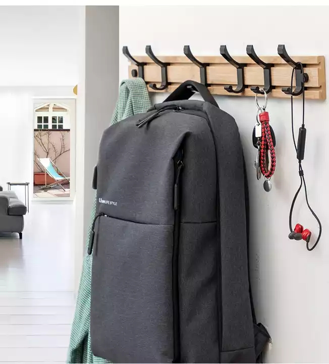 New Design Bamboo Wall Mount Coat Rack with Movable Hooks
