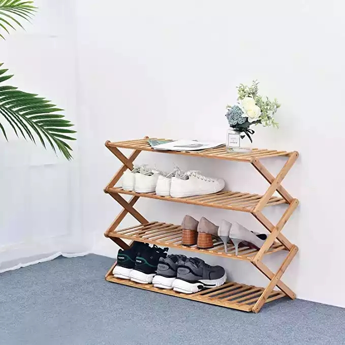Foldable 3 Tier Free Standing Bamboo Shoe Rack