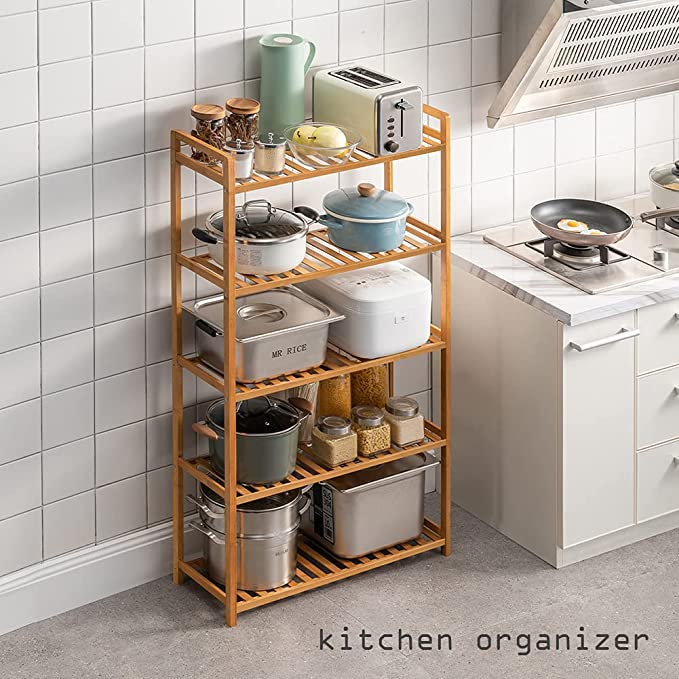 Supply Ecofriendly Bamboo Multifunctional Adjustable Shelf Storage Rack for Kitchenroom