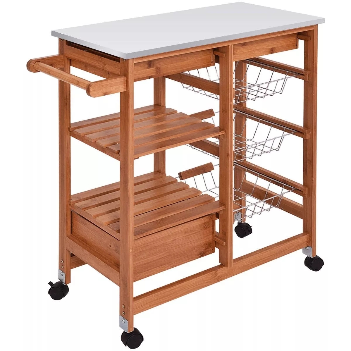 Supply Bamboo kitchen trolley with sliding drawer Wholesale Factory