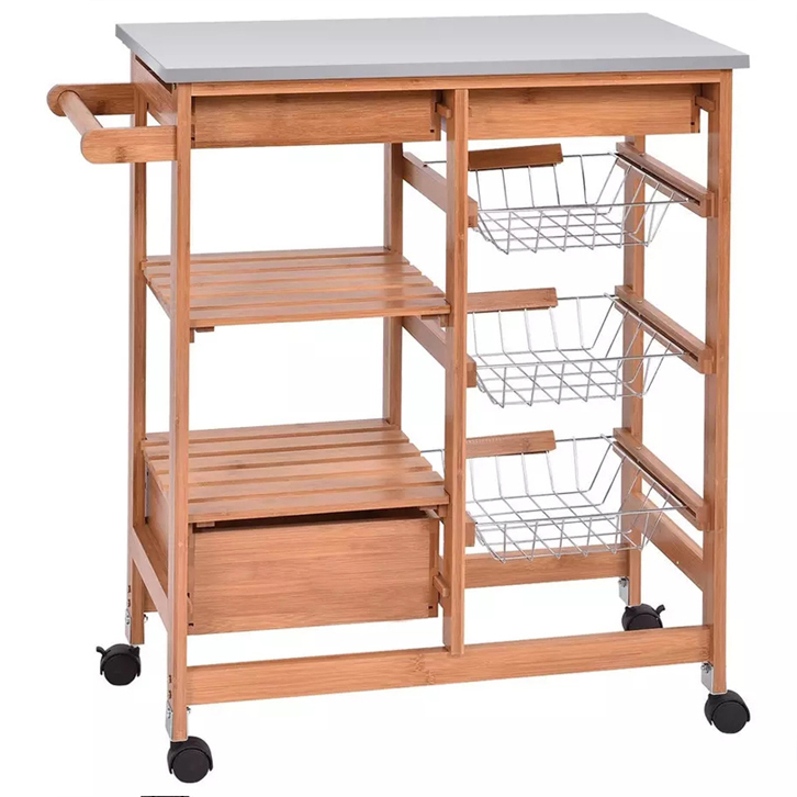 Supply Bamboo kitchen trolley with sliding drawer Wholesale Factory