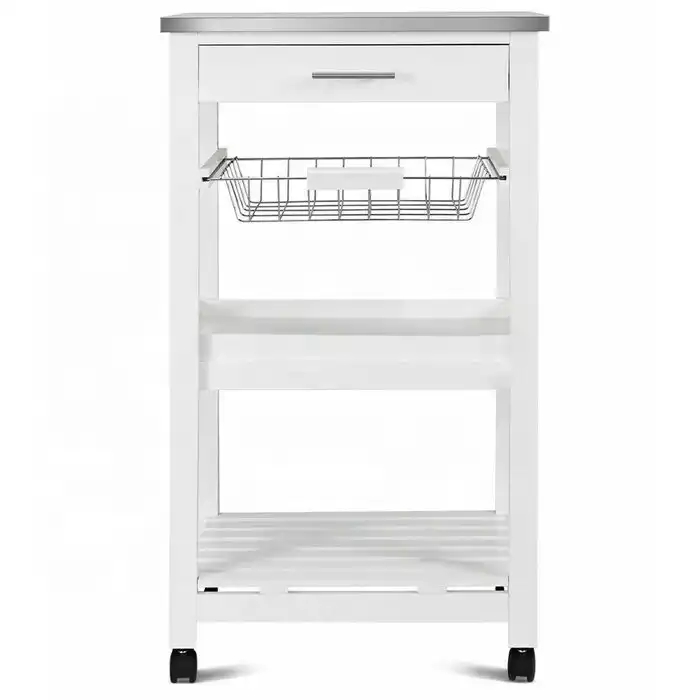 Supply Wood 3 tier stainless steel top kitchen trolley cart with in