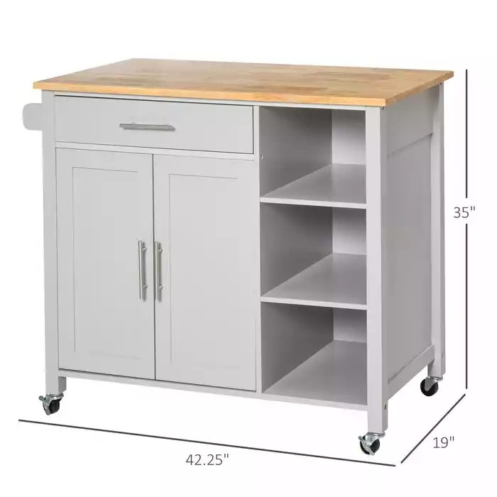 Wood Rolling Kitchen Island Cabinet With Wheel