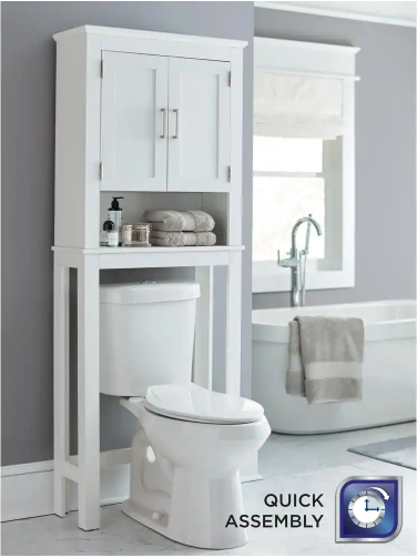 Bathroom Wood Toilet Roll Storage With Open Shelf and Two Doors