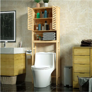 Natural Bamboo Shelves Over Toilet With Adjustable Shelf in Yellow