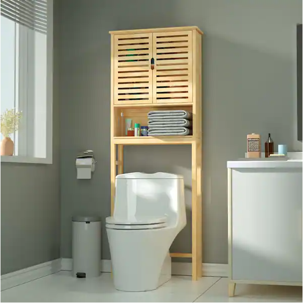 Supply Natural Bamboo Shelves Over Toilet With Adjustable Shelf in