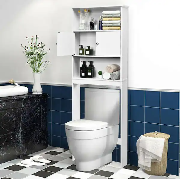 Bathroom Wood Toilet Cabinet Spacesaver White