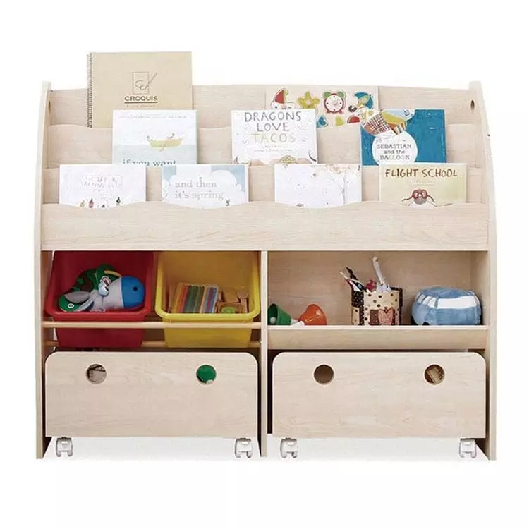 Supply Wooden Kids Book Rack Bookshelf With Wheel Wholesale Factory