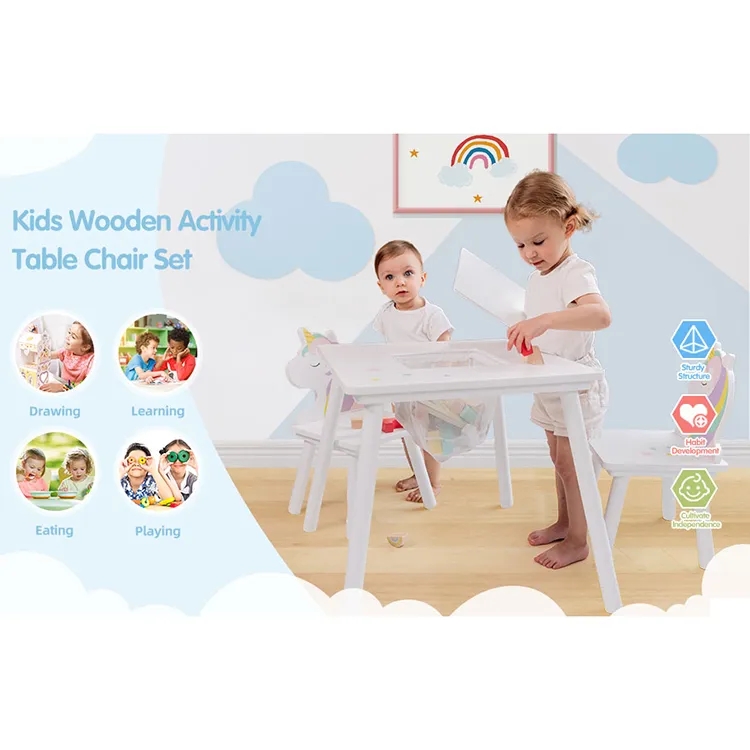 Supply Wood Square Kid Table With Storage Box And 2 Chair Set Wholesale
