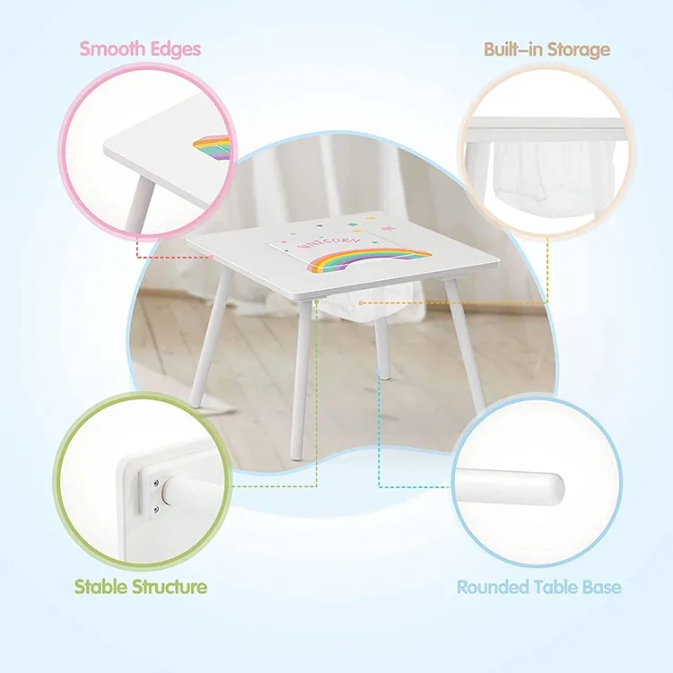 Supply Wood Square Kid Table With Storage Box And 2 Chair Set Wholesale