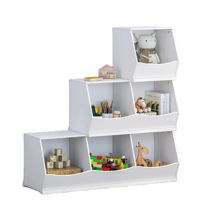 White Wooden Kids Stackable Box Cabinet