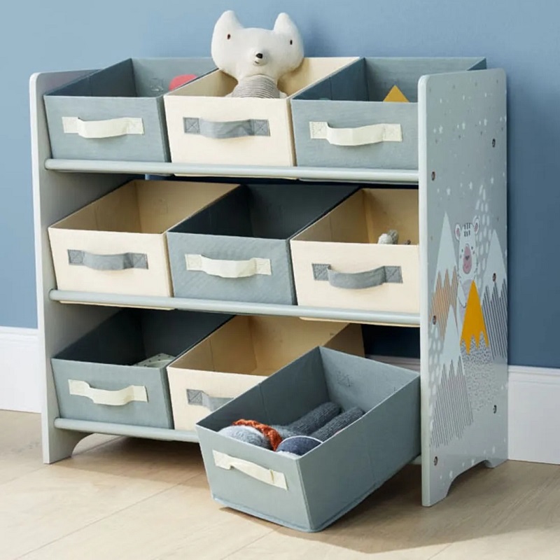 Children's Fabric Wood Toy Storage Rack With 9 Boxes